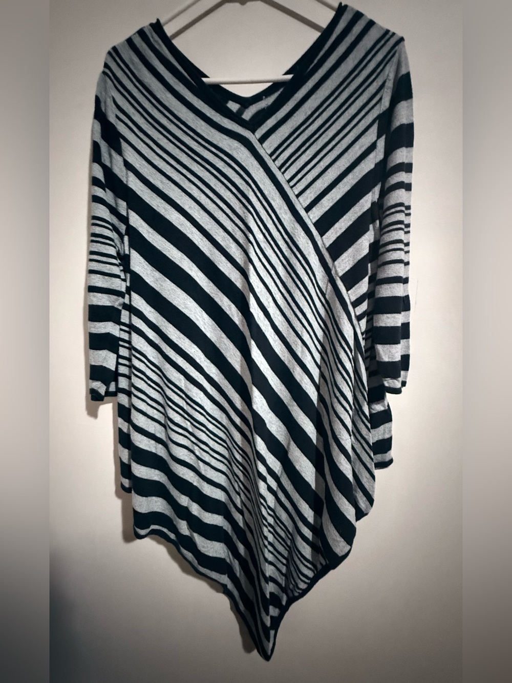 Black & White Striped Asymmetric Tunic Top